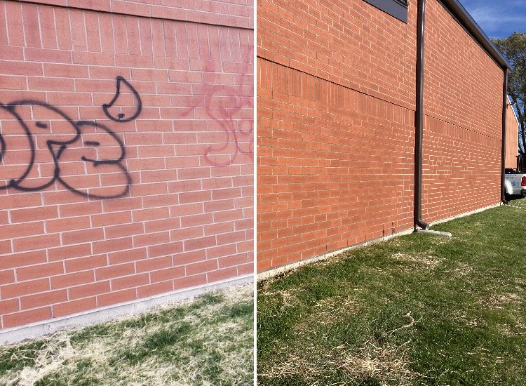 Graffiti removal, before and after