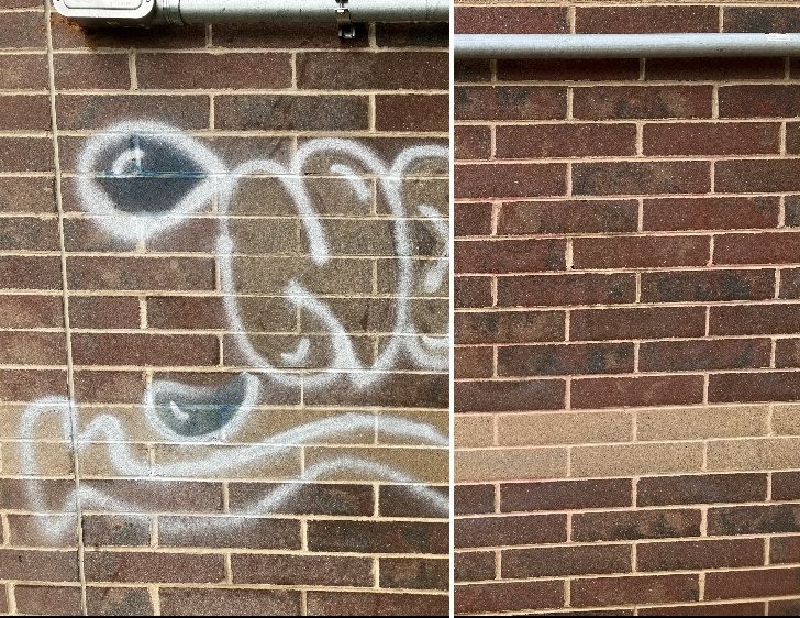 Graffiti removal, before and after