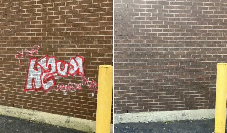 Graffiti removal, before and after